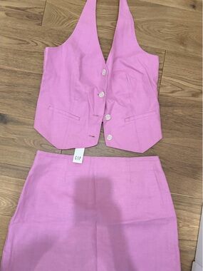 GAP Hot Pink  Linen Vest Style  Top with Matching Skirt 4